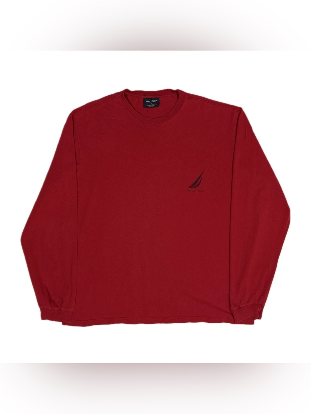 Vintage 90s Nautica 100% cotton red long sleeve logo graphic t shirt mens large